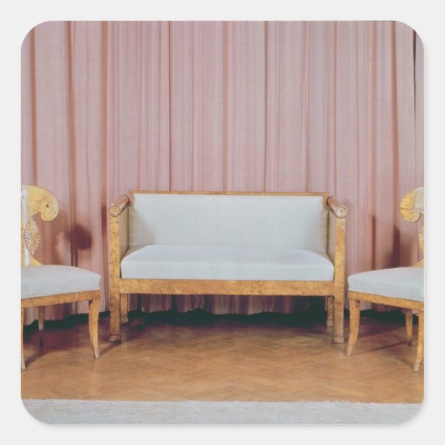 Sofa and two chairs, Karelian birch, 1810-20 Square Sticker (Front)