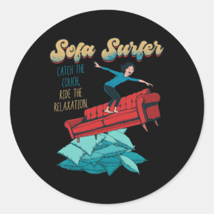 Sofa Surfer Couch Surfing Laziness Napping Lazy Pe Classic Round Sticker