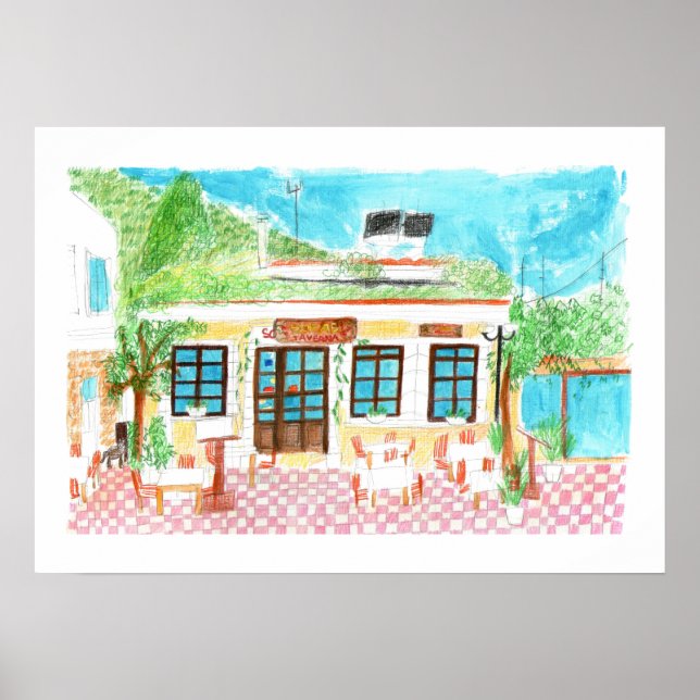 Sofas Taverna, Crete, Greece Poster (Front)