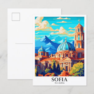 Sofia Bulgaria Art Vintage Travel Illustration Postcard