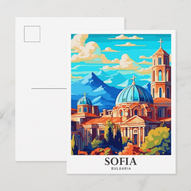 Sofia Bulgaria Art Vintage Travel Illustration Postcard (Front/Back)