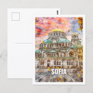 Sofia Bulgaria Famous Travel Watercolor Sketch Postcard