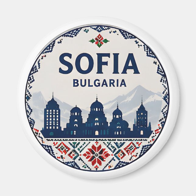 🧲 Sofia Bulgaria Folk Pattern Travel Souvenir ❤️ Magnet (Front)