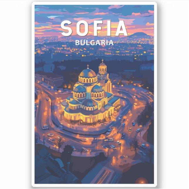 Sofia Bulgaria Illustration Travel Art Vintage (Front)