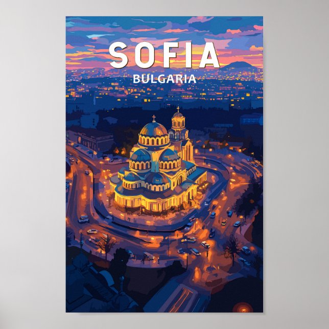 Sofia Bulgaria Illustration Travel Art Vintage Poster (Front)