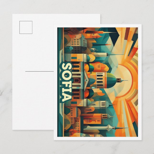Sofia Bulgaria Travel artistic colourful Postcard (Front/Back)