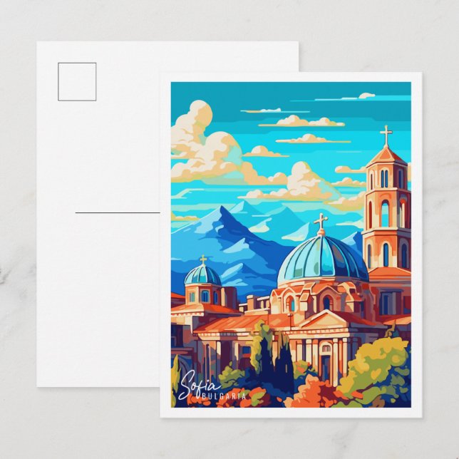 Sofia Bulgaria vintage travel illustration Postcard (Front/Back)