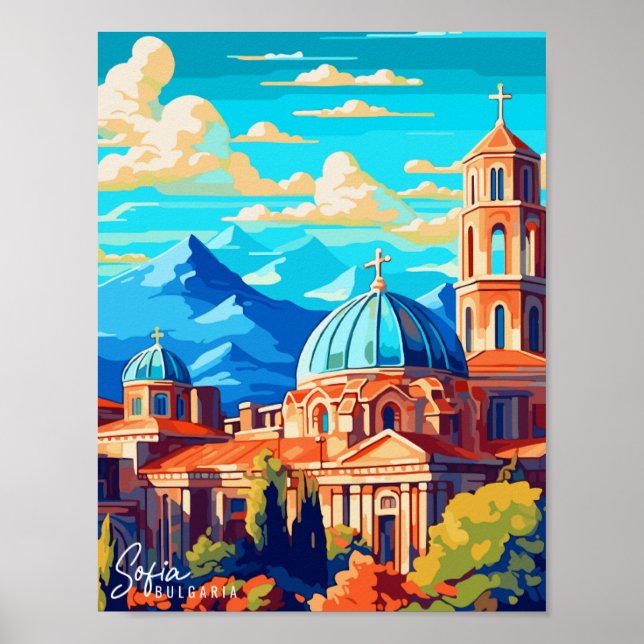 Sofia Bulgaria vintage travel illustration Poster (Front)