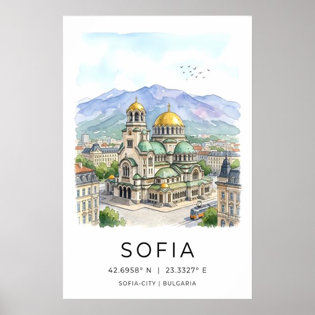 Sofia City Print Calm Watercolor View - Yellow (Front)