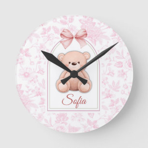 Sofia   Custom Pink Teddy Bear Nursery Design  Round Clock