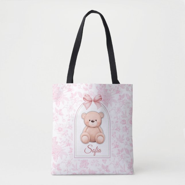 Sofia | Custom Pink Teddy Bear Nursery Design  Tote Bag (Front)