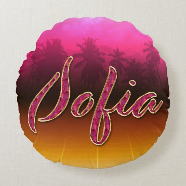 Sofia first name name golden pink pillow (Front)