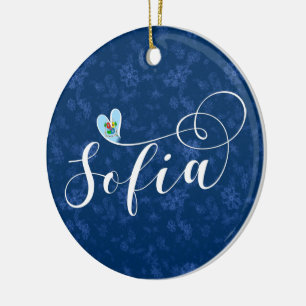 Sofia Flag in Heart, Bulgaria Ceramic Tree Decoration