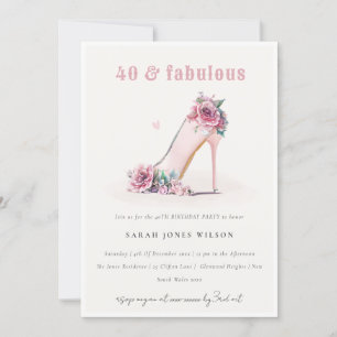 Soft 40 Fabulous Blush High Heels Floral Birthday Invitation