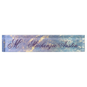 Soft Abstract   Pastel and Gold Splatter Monogram Nameplate