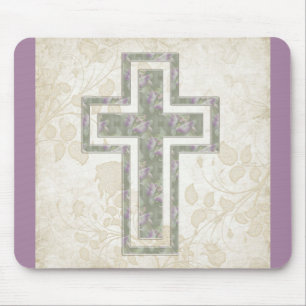 Soft Abstract Purple & Green Christian Cross Mouse Mat