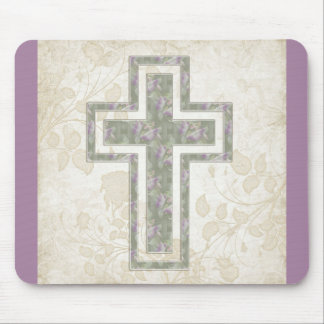 Soft Abstract Purple & Green Christian Cross Mouse Mat