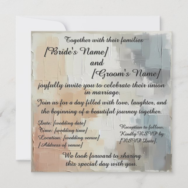 Soft acrylic impasto painting wedding invitation (Front)