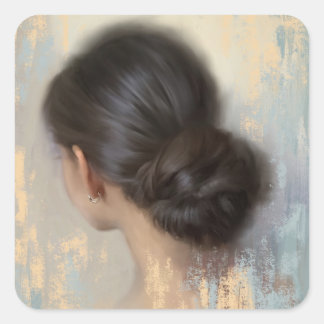 Soft Aesthetic Woman Hair Bun Square Sticker