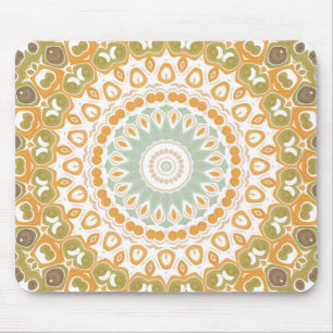 Soft Amber and Sage Mandala Pattern Mouse Mat