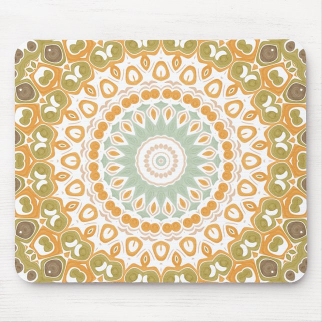 Soft Amber and Sage Mandala Pattern Mouse Mat (Front)