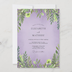 Soft Amethyst Leafy Wedding Invitation