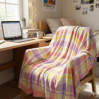 Soft and Cozy Pastel Plaid Pink Lavender Yellow Fleece Blanket