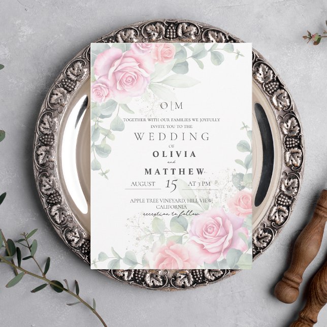 Soft and Elegant Blush Pink Rose Wedding Invitation (Creator Uploaded)