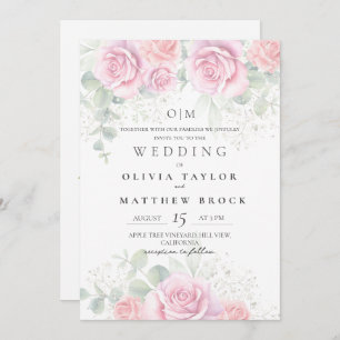 Soft and Elegant Blush Pink Roses Wedding Invitation