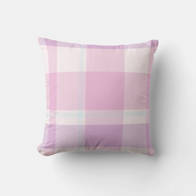 Soft and Elegat Pastel Pink Plaid Pattern Cushion (Front)