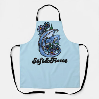 Soft and Fierce Dragon blue Apron
