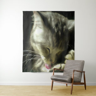 Soft And Gentle Fur And Purr Of A Grey Cat Tapestry