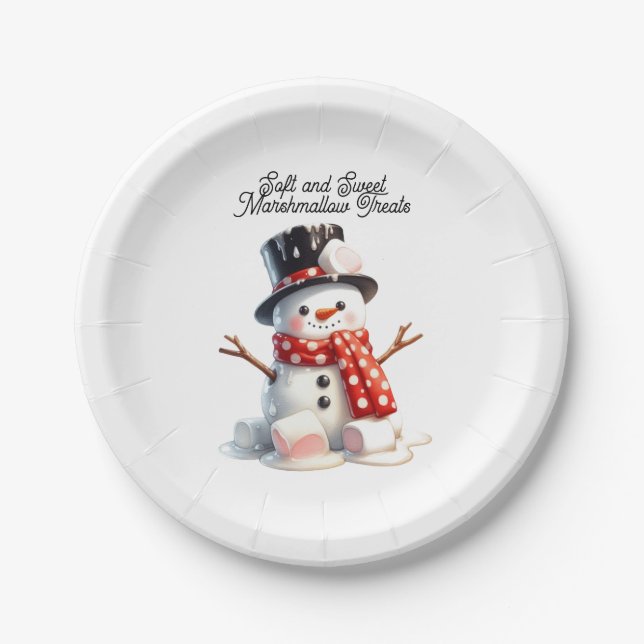 Soft and Sweet Marshmallow Snowman Paper Plate (Front)