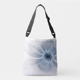 Soft and tenderness blue fractal fantasy flower crossbody bag