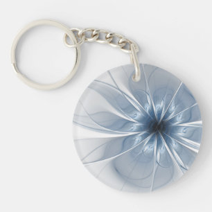 Soft and tenderness blue fractal fantasy flower cu key ring