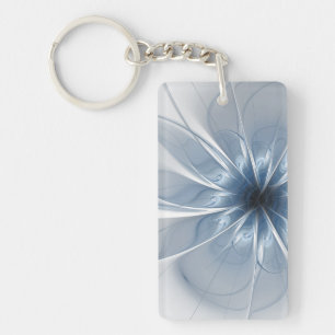 Soft and tenderness blue fractal fantasy flower cu key ring