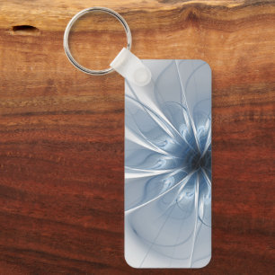 Soft and tenderness blue fractal fantasy flower cu key ring