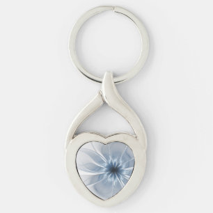 Soft and tenderness blue fractal fantasy flower cu key ring