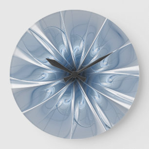 Soft and tenderness blue fractal fantasy flower cu large clock