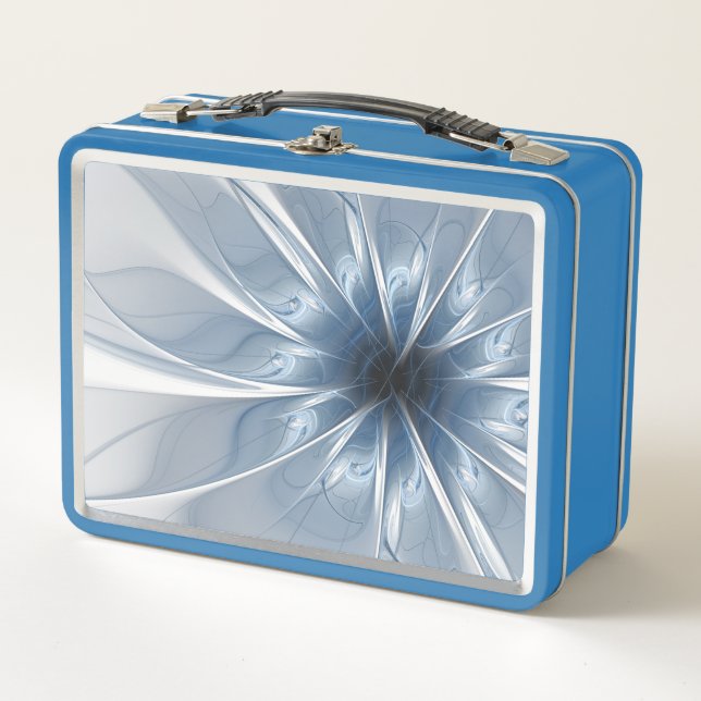 Soft and tenderness blue fractal fantasy flower cu metal lunch box (Front)