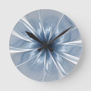Soft and tenderness blue fractal fantasy flower cu round clock
