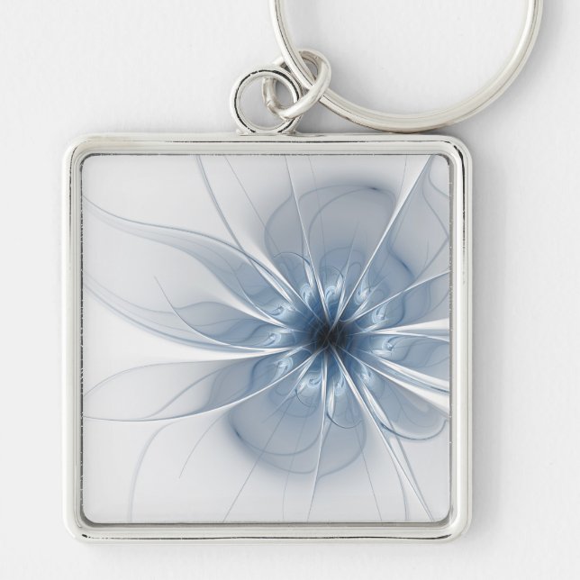 Soft and tenderness blue fractal fantasy flower key ring (Front)