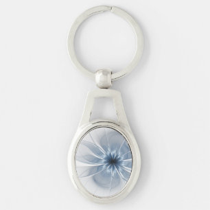 Soft and tenderness blue fractal fantasy flower key ring