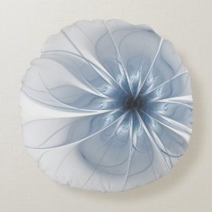 Soft and tenderness blue fractal fantasy flower round cushion