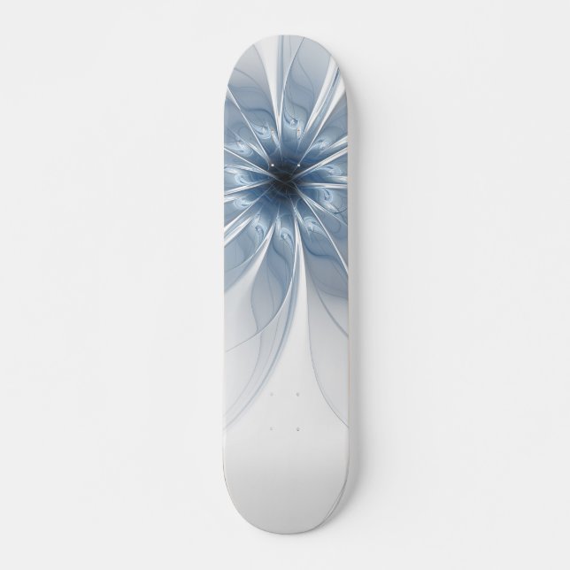 Soft and tenderness blue fractal fantasy flower skateboard (Front)