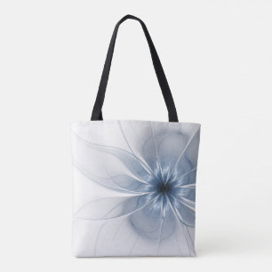Soft and tenderness blue fractal fantasy flower tote bag