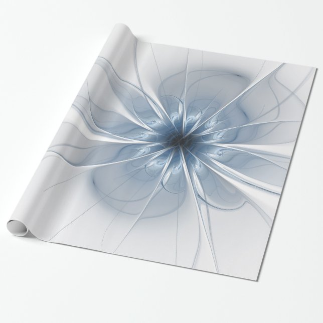 Soft and tenderness blue fractal fantasy flower wrapping paper (Unrolled)