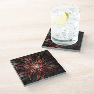 Soft and tenderness fractal fantasy flower glass coaster