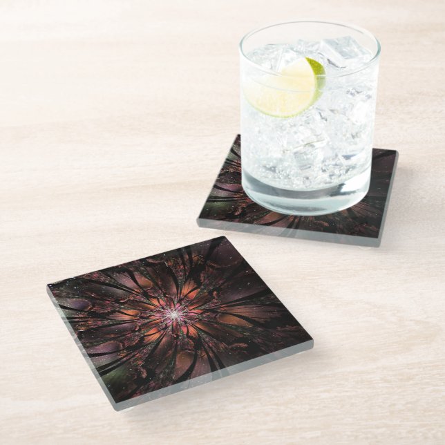 Soft and tenderness fractal fantasy flower   glass coaster (Angled)
