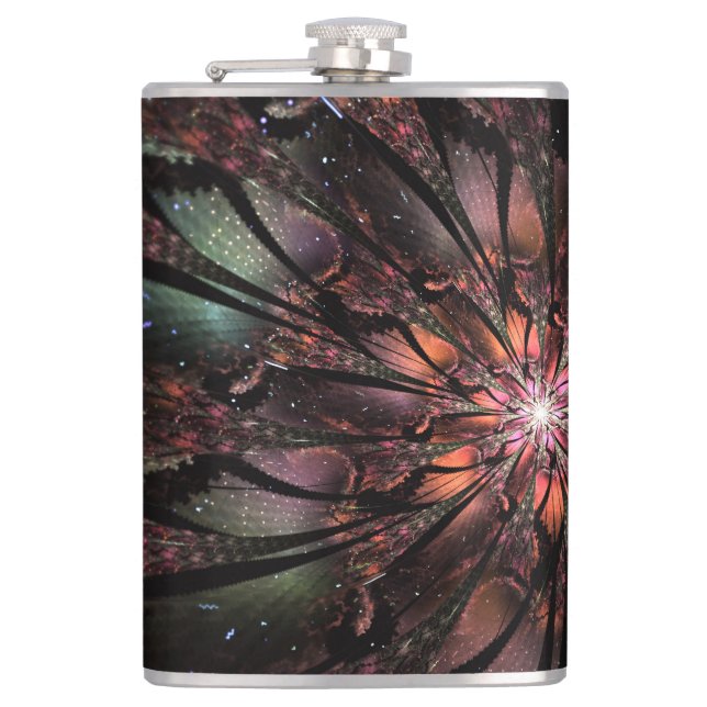 Soft and tenderness fractal fantasy flower   hip flask (Front)